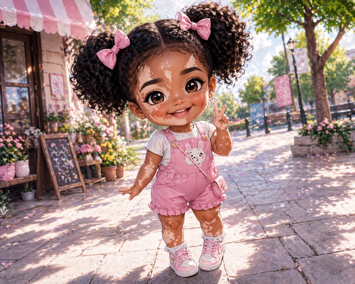 Cute Girl with Vitiligo — Pink Overalls