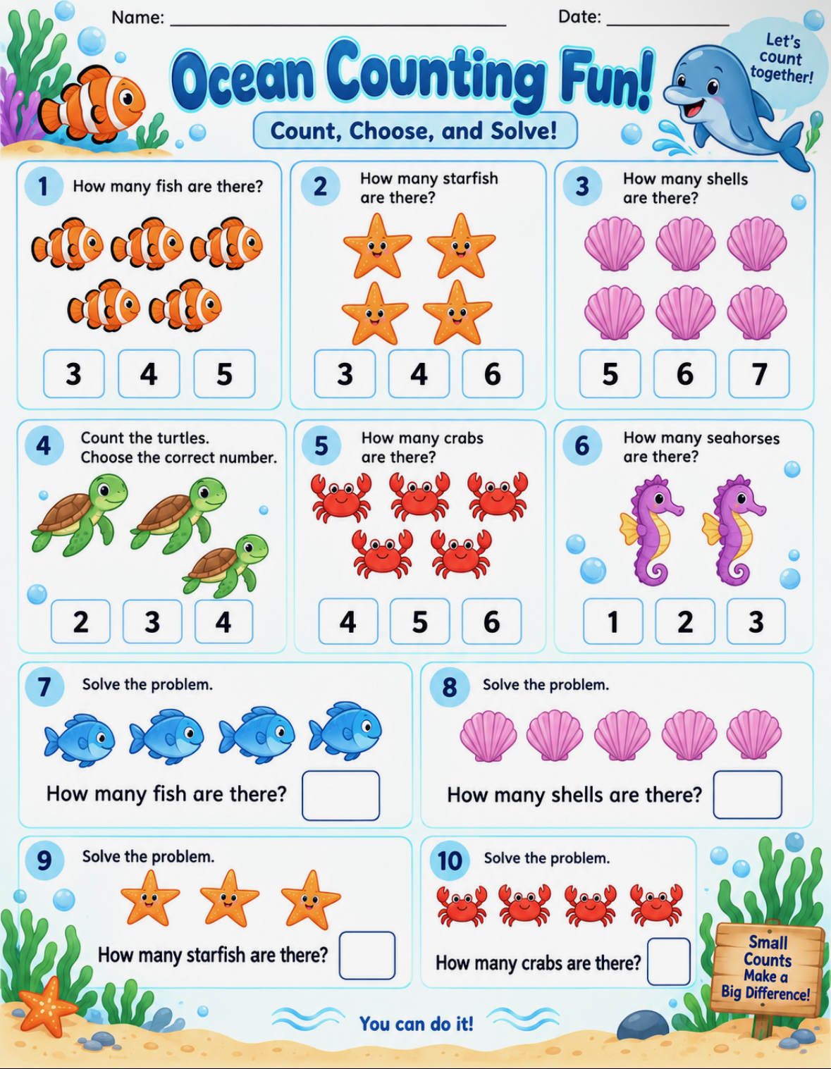 Ocean Counting Fun — Count, Choose, and Solve!