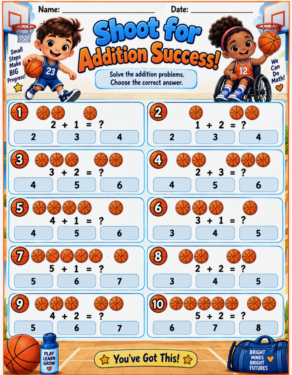Shoot for Addition Success — Basketball Math Worksheet