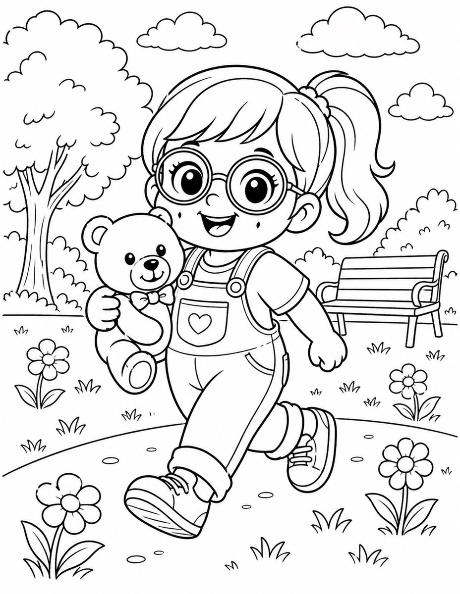 Kids — Girl in the Park with Teddy Bear
