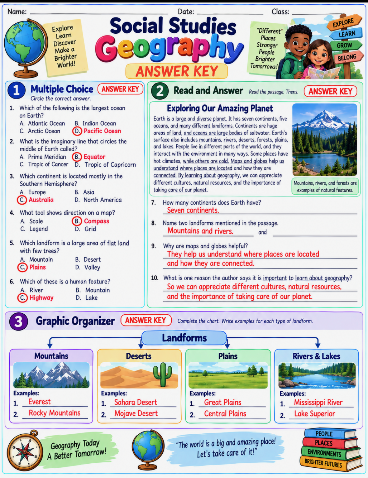 Social Studies Geography — Answer Key